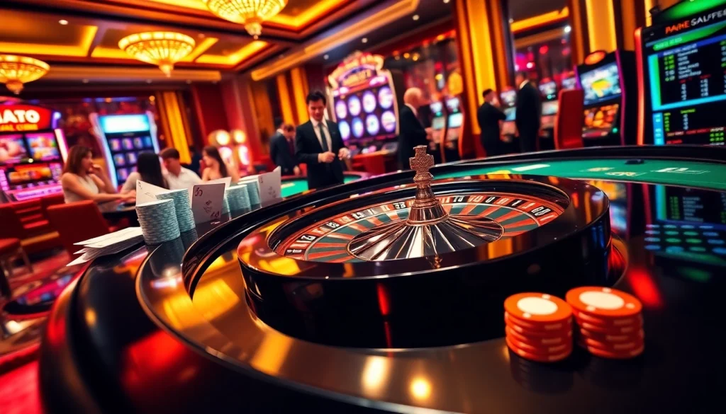 Players enjoy thrilling games at https://789club.quest/ in a vibrant, upscale casino setting.