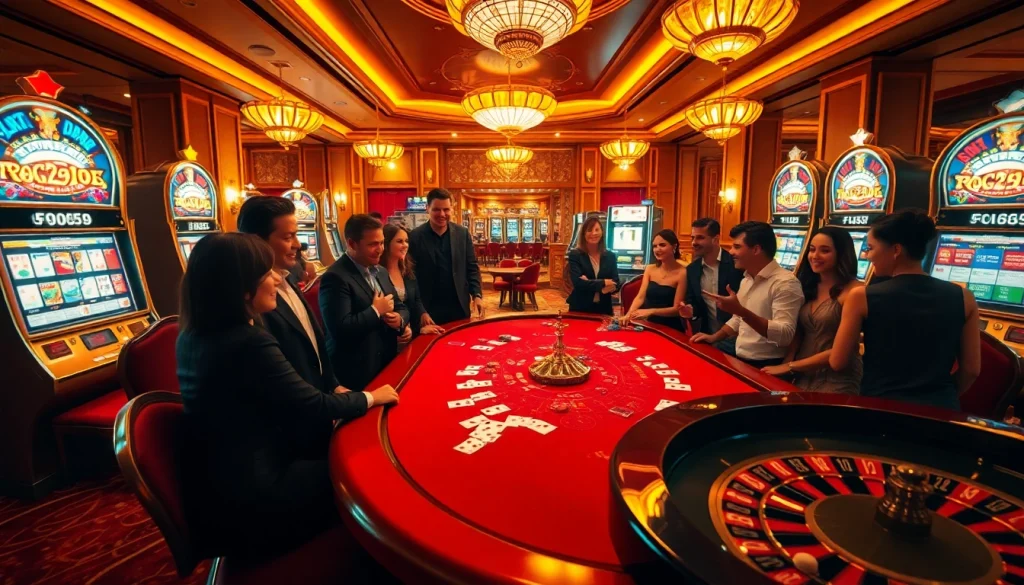 Excited players at an elegant F168 casino blackjack table, highlighting luxury and thrill.