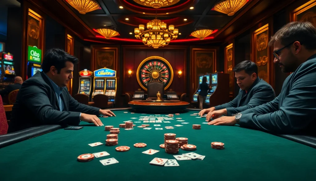 Exciting poker game setup in ClubGG with vibrant chips, cards, and casino atmosphere.