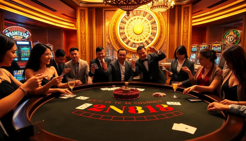 Players enjoying a thrilling blackjack game at a luxurious casino featuring dn88 elements.