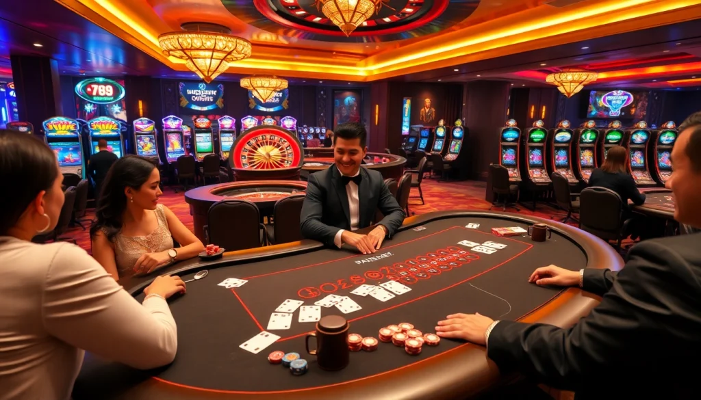 Experience the luxury and excitement of 789BET's vibrant gaming atmosphere with roulette and poker.