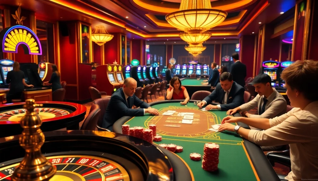 Players enjoy the thrilling b52 game đổi thưởng at an elegant casino table with colorful chips.