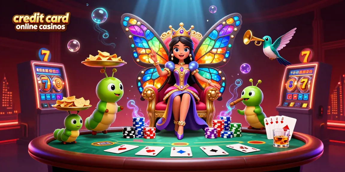 Experience thrilling gameplay at credit card online casinos within a vibrant colorful casino atmosphere.